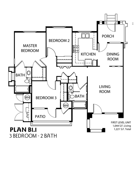 Floor plan for 3 beds, 2 baths, 1191 sqft